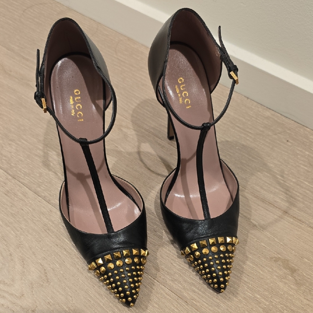 Gucci Black Heels with Gold Studs
